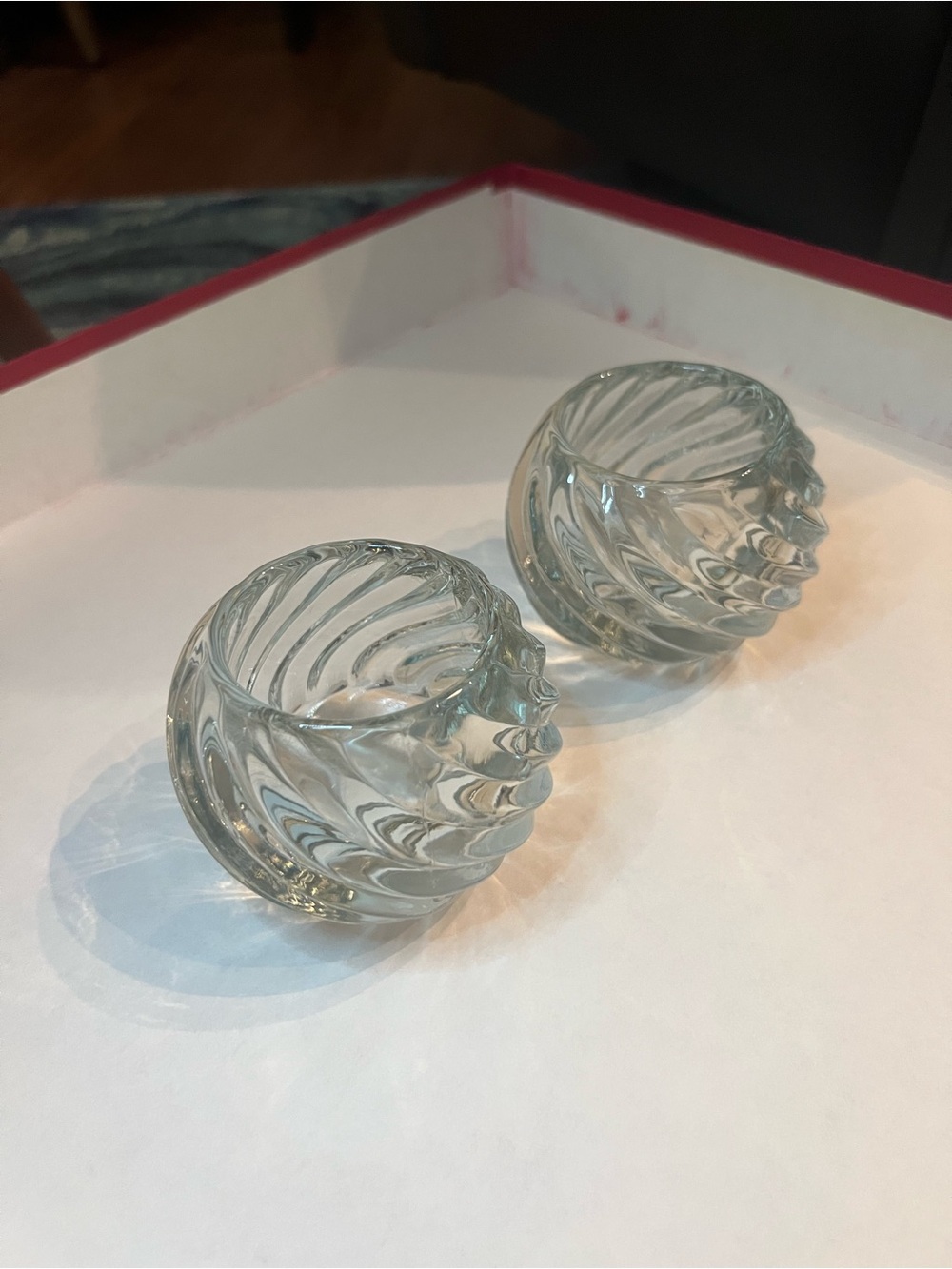 2 PartyLite Illusions Swirl Glass Tea Light Holders/Votives